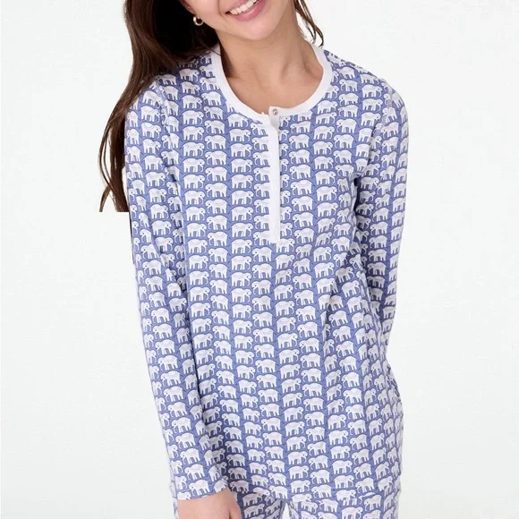 Roller Rabbit Hathi Elephant Print Pajama Top Size Large - Picture 1 of 4